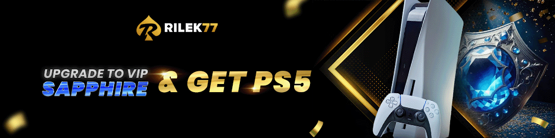 RILEK77 VIP Sapphire promotion banner featuring a PlayStation 5 reward for Malaysia online casino players